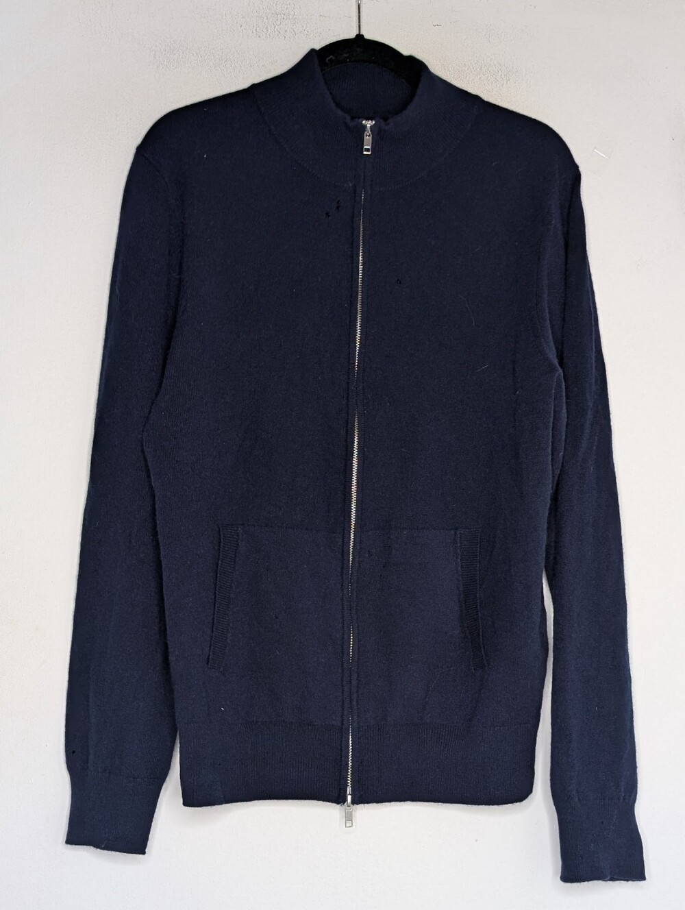 Quince Mongolian Cashmere Full-Zip Sweater True Navy New HOLES